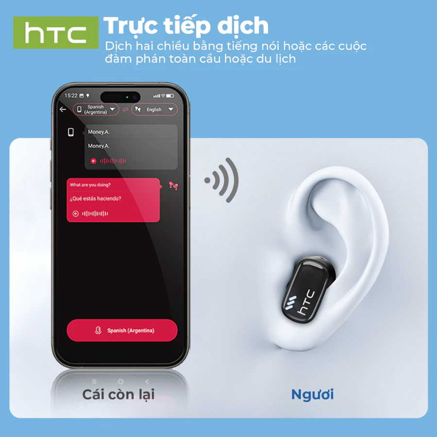 HTC NE16 Tai Nghe Phiên Dịch tai nghe bluetooth 6.0 Tai nghe khử tiếng động HIFI Stereo Âm - Ảnh 5